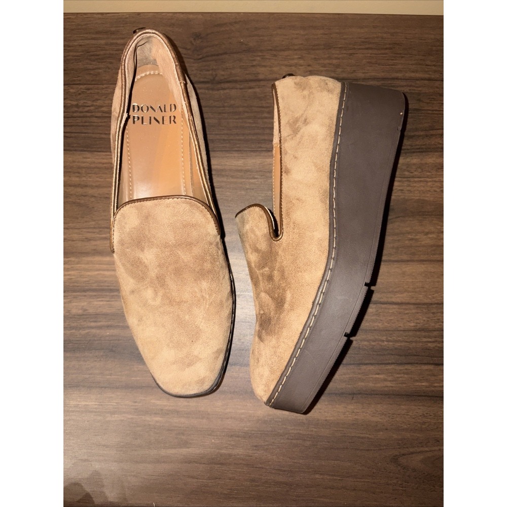 Donald Pliner Witty Sz 8 M Suede Platform Wedge Slip-On Loafer $198 Saddle Brown